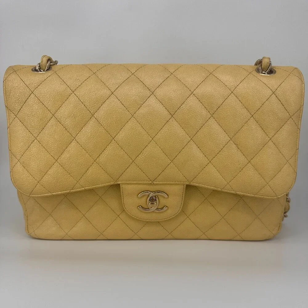 Chanel Yellow Iridescent Quilted Caviar Double Flap Bag - Picture 6 of 15